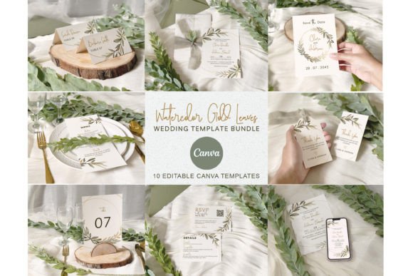 Download Watercolor Gold Leaf Wedding Invitation - Leaf Collection